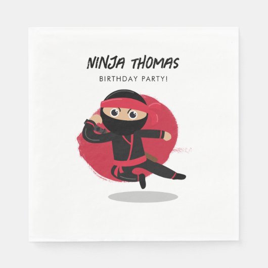 Schattigee Ninja Warrior Black & Red Kids Verjaard Servet (Voorkant)