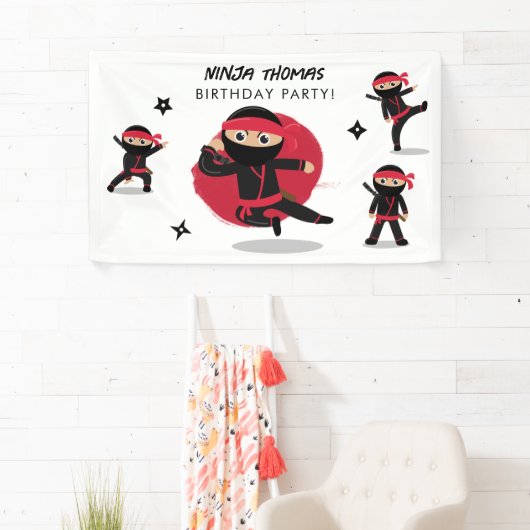 Schattigee Ninja Warrior Black & Red Kids Verjaard Spandoek (Insitu)