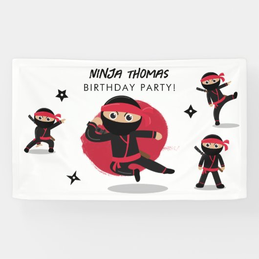 Schattigee Ninja Warrior Black & Red Kids Verjaard Spandoek (Horizontaal)