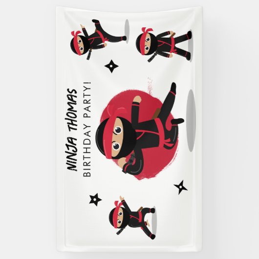 Schattigee Ninja Warrior Black & Red Kids Verjaard Spandoek (Verticaal)