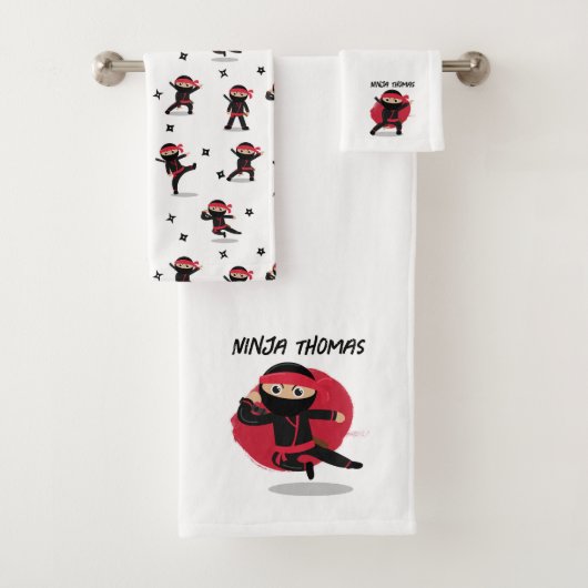 Schattigee Ninja Warrior Black & Red Kinder Bad Handdoek (Insitu)