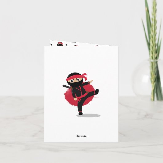 Schattigee Ninja Warrior Black & Red Kinder Kaart (Achterkant)