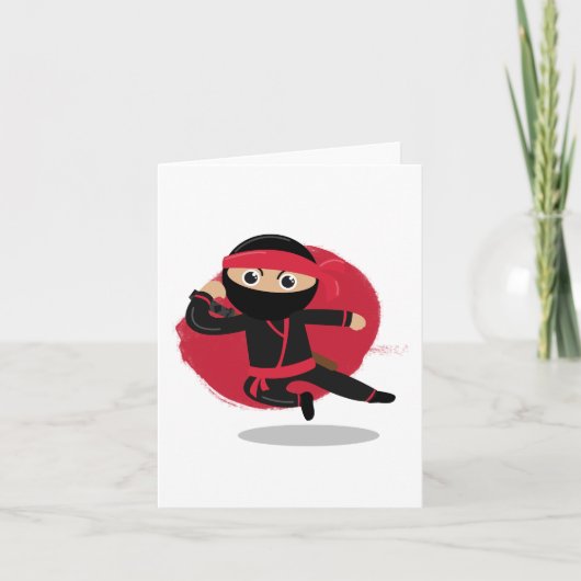 Schattigee Ninja Warrior Black & Red Kinder Kaart (Voorkant)