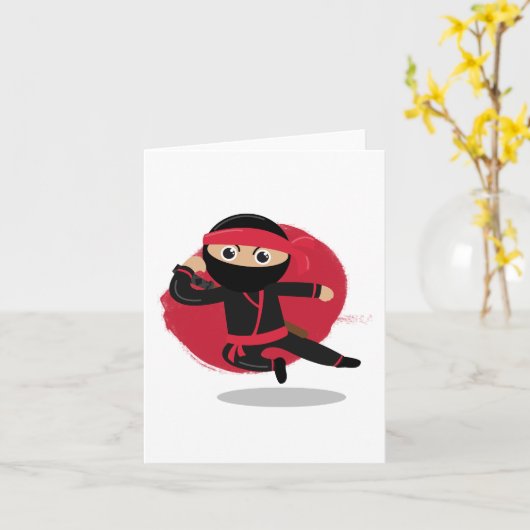 Schattigee Ninja Warrior Black & Red Kinder Kaart (Gele Bloem)
