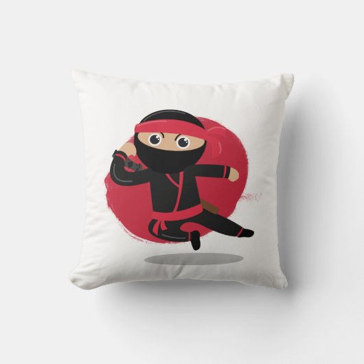Schattigee Ninja Warrior Black & Red Kinder Kussen (Voorkant)