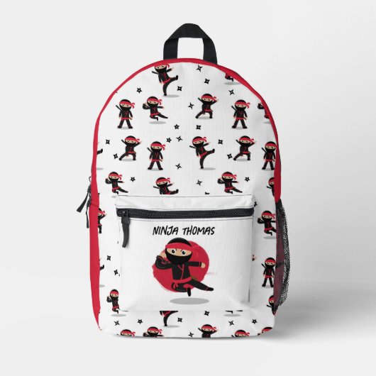 Schattigee Ninja Warrior Black & Red Kinder School Bedrukte Rugzak (Voorkant)