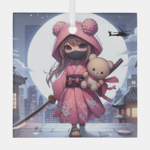 Schattigee Ninja Warrior Girl & Teddy Glas Ornament