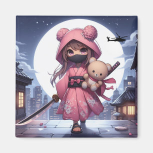 Schattigee Ninja Warrior Girl & Teddy Magneet