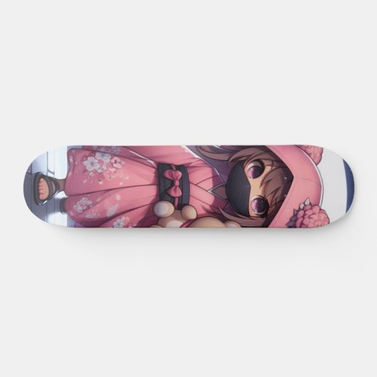 Schattigee Ninja Warrior Girl & Teddy Persoonlijk Skateboard (Horizontaal)