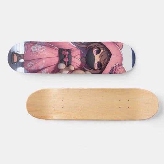 Schattigee Ninja Warrior Girl & Teddy Persoonlijk Skateboard (Horizontaal)