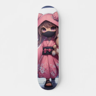 Schattigee Ninja Warrior Girl & Teddy Persoonlijk Skateboard