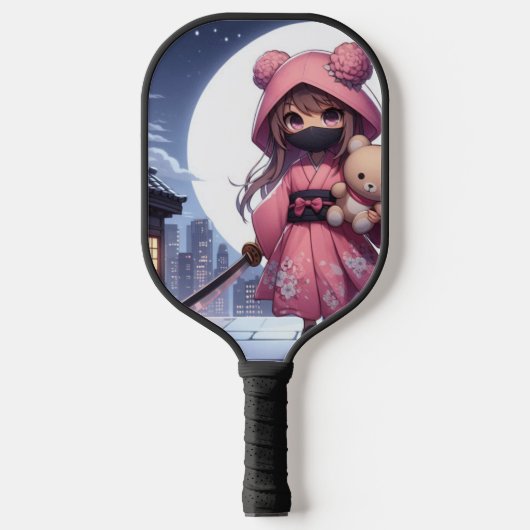 Schattigee Ninja Warrior Girl & Teddy Pickleball Paddle (Voorkant)