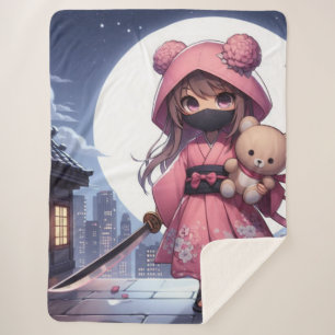 Schattigee Ninja Warrior Girl & Teddy Sherpa Deken