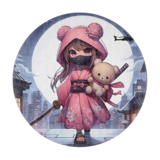 Schattigee Ninja Warrior Girl & Teddy Snijplank (Voorkant)