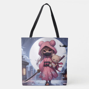 Schattigee Ninja Warrior Girl & Teddy Tote Bag