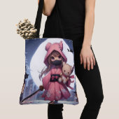 Schattigee Ninja Warrior Girl & Teddy Tote Bag (Dichtbij)