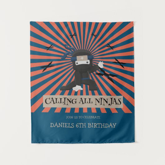 Schattigee Ninja Warrior Kids Verjaardagsachtergro Wandkleed (Voorkant)