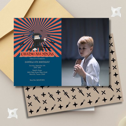 Schattigee Ninja Warrior Kids Verjaardagsfoto Kaart