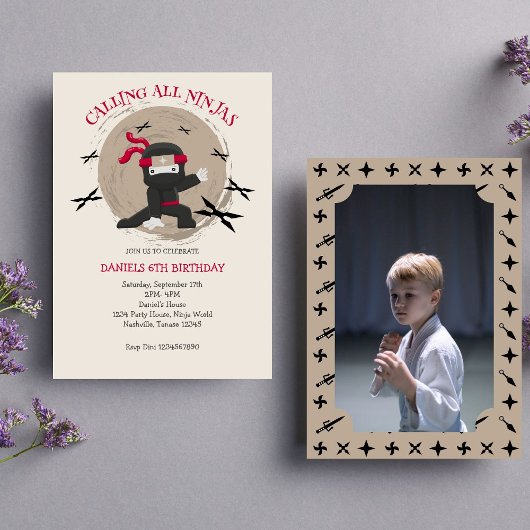 Schattigee Ninja Warrior Kids Verjaardagsfoto Kaart