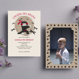 Schattigee Ninja Warrior Kids Verjaardagsfoto Kaart