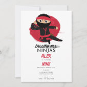 Schattigee Ninja Warrior Kinder Black & Red verjaa Kaart (Voorkant)