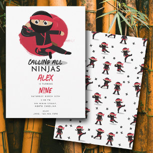 Schattigee Ninja Warrior Kinder Black & Red verjaa Kaart