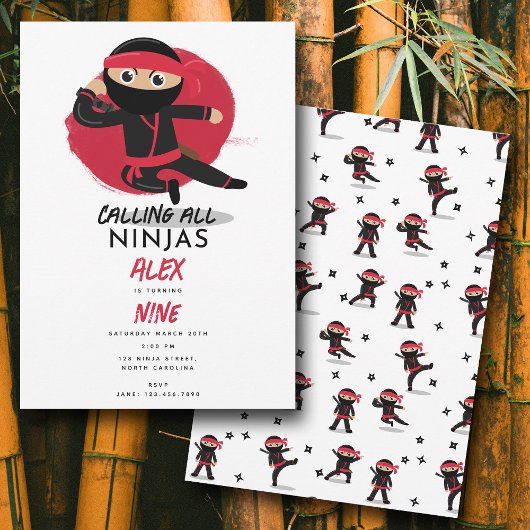 Schattigee Ninja Warrior Kinder Black & Red verjaa Kaart