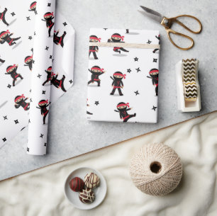Schattigee Ninja Warrior Kinder zwart en rood patr Cadeaupapier
