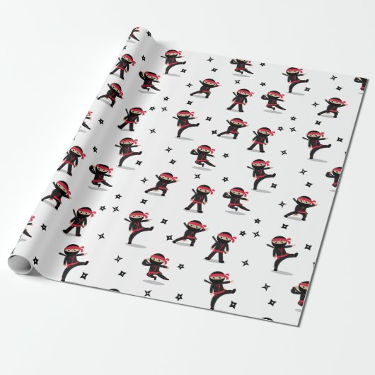 Schattigee Ninja Warrior Kinder zwart en rood patr Cadeaupapier (Uitgerold)
