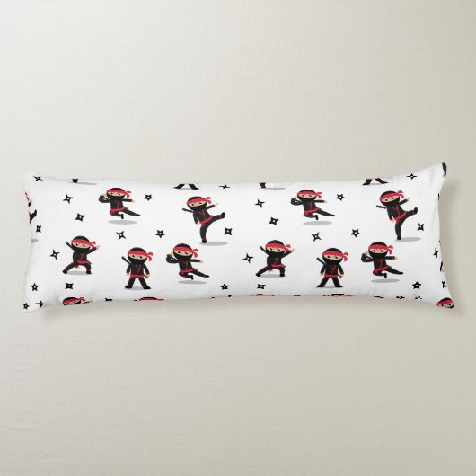 Schattigee Ninja Warrior Kinder zwart en rood patr Lichaamskussen (Achterkant)