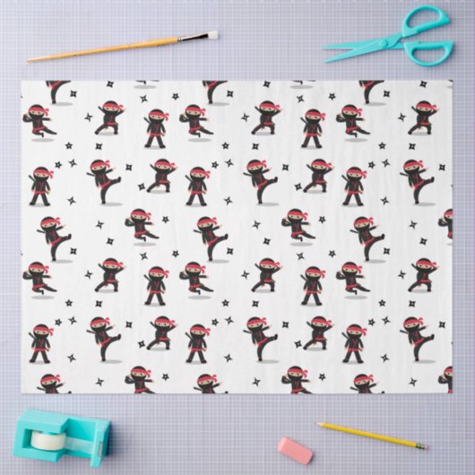 Schattigee Ninja Warrior Kinder zwart en rood patr Tissuepapier (Craft)