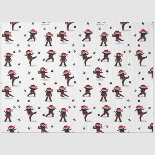 Schattigee Ninja Warrior Kinder zwart en rood patr Tissuepapier (Voorkant)