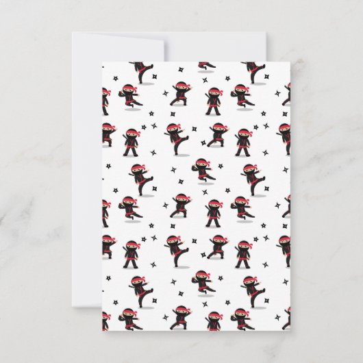 Schattigee Ninja Warrior Zwart & Rood Kinder Aange Bedankkaart (Achterkant)