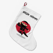 Schattigee Ninja Warrior Zwart & Rood Kinder Aange Grote Kerstsok (Voorkant (Hangend))