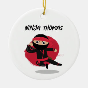 Schattigee Ninja Warrior Zwart & Rood Kinder Aange Keramisch Ornament