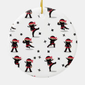 Schattigee Ninja Warrior Zwart & Rood Kinder Aange Keramisch Ornament (Achterkant)