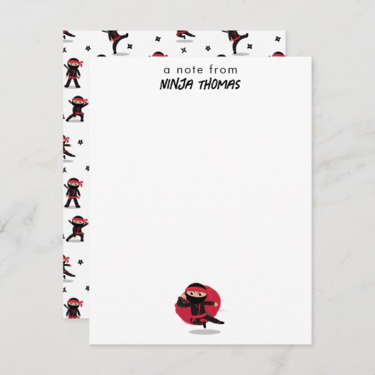Schattigee Ninja Warrior Zwart & Rood Kinder Aange Notitiekaartje (Voorkant / Achterkant)