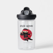 Schattigee Ninja Warrior Zwart & Rood Kinder Aange Waterfles (Voorkant)