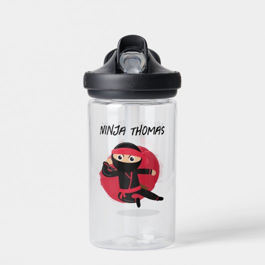 Schattigee Ninja Warrior Zwart & Rood Kinder Aange Waterfles (Voorkant)