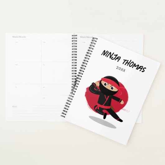 Schattigee Ninja Warrior Zwart & Rood Kinder Kalen Planner (Display)