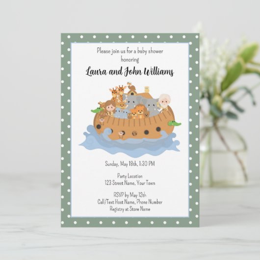 Schattigee noahs ark Baby uitnodiging (Staand voorkant)