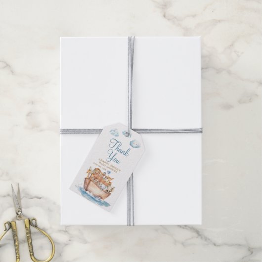 Schattigee Noah's Ark Genderneutrale Boho Baby Dan Cadeaulabel (Met Touw)