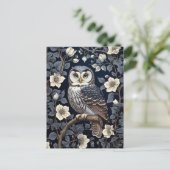 Schattigee Noordelijke Saw-Whet Uil en Moonflowers Briefkaart (Staand voorkant)