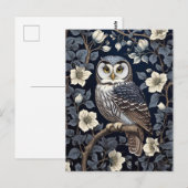 Schattigee Noordelijke Saw-Whet Uil en Moonflowers Briefkaart (Voorkant / Achterkant)