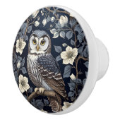 Schattigee Noordelijke Saw-Whet Uil en Moonflowers Keramische Knop (Rechts)