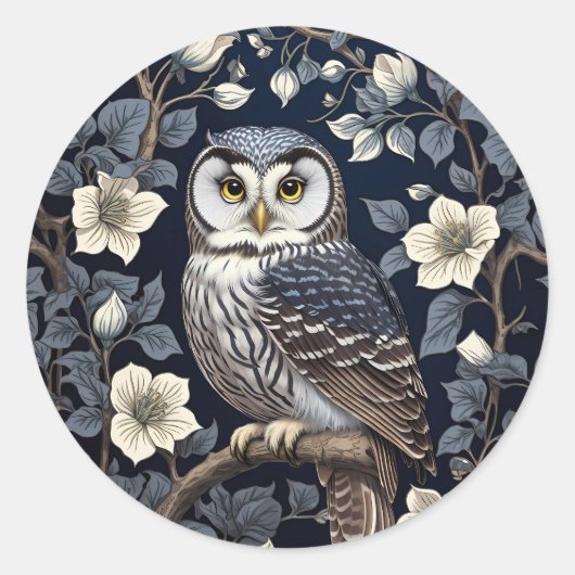 Schattigee Noordelijke Saw-Whet Uil en Moonflowers Ronde Sticker (Voorkant)