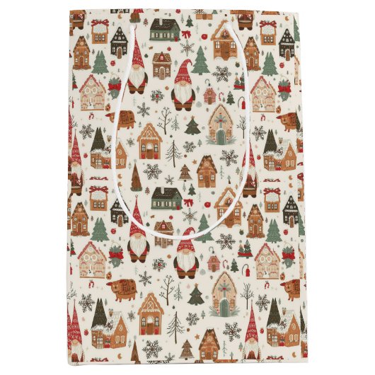 Schattigee Noordse kerstkabouters en peperkoek dor Medium Cadeauzakje (Voorkant)