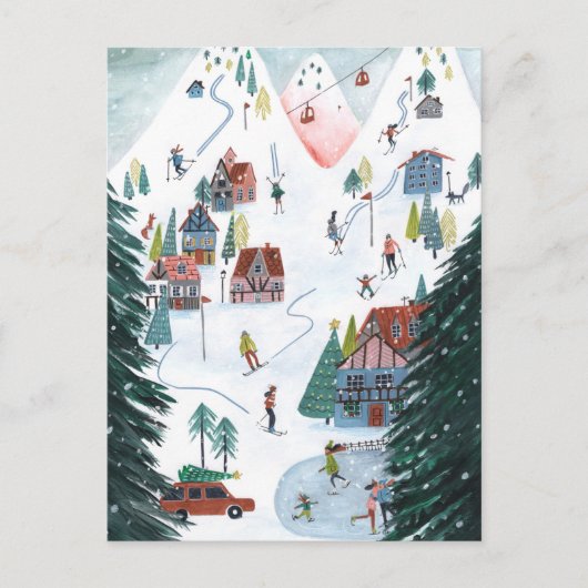 Schattigee Nordic skating Village kerst Feestdagenkaart (Voorkant)