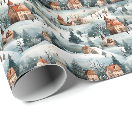 Schattigee Nordic Winter Village Kerst Cadeaupapier (Rol Hoek)