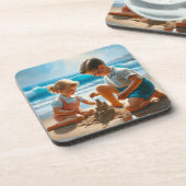 Schattigee Nostalgische Kinderen aan het strand 50 Bier Onderzetter (Linkerzijde)